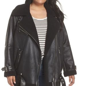 Avec Les Filles Black Sherpa Leather Jacket
